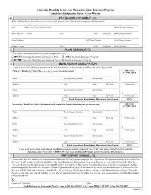 Concordia Disability & Survivor Plan Beneficiary Designation Form