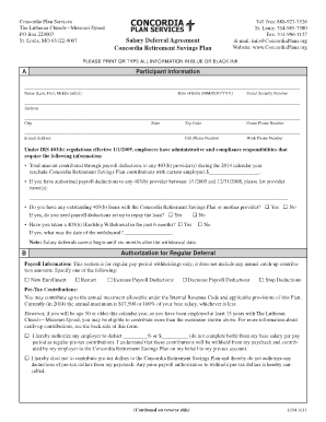 Concordia Retirement Savings Plan Salary Deferral Agreement