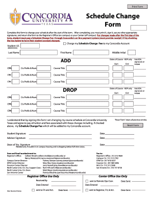 Concordia University Schedule Change Form