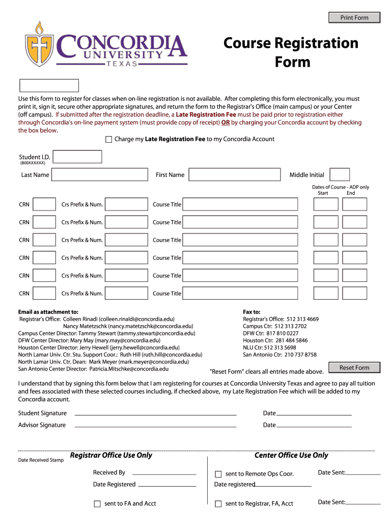 Fillable Online concordia Course Registration Form Concordia