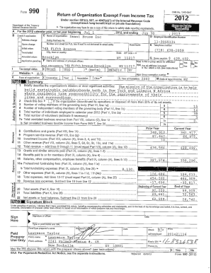 Form 990 O Return of Organization Exempt From Income Tax 2012