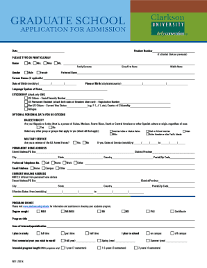 Clarkson University Graduate Application Form
