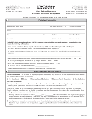Concordia Retirement Savings Plan Salary Deferral Agreement