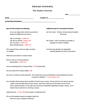 Clarkson University New Student Checklist