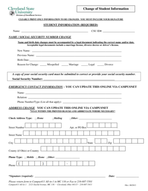 Change of Student Information Form