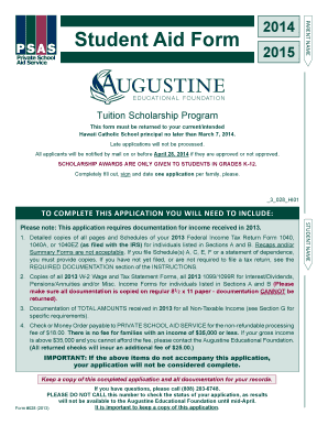 2014-2015 Hawaii Catholic School Tuition Scholarship Application