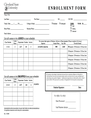 Cleveland State University Enrollment Form
