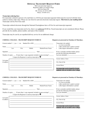 Cornell College Transcript Request Form