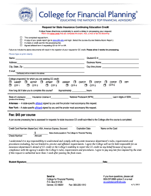 Request for State Insurance Continuing Education Credit