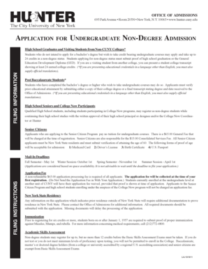 Hunter College Undergraduate Non-Degree Admission Application