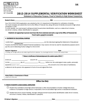 2013-2014 Supplemental Verification Worksheet