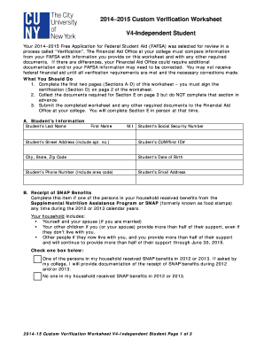 2014-2015 Custom Verification Worksheet