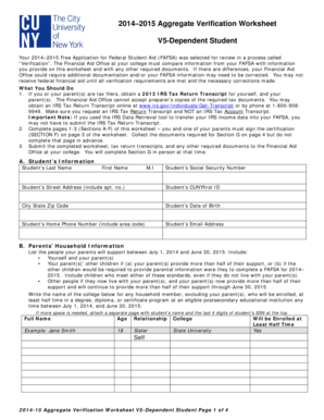 2014-2015 Aggregate Verification Worksheet