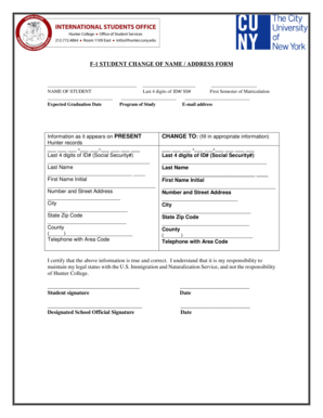 F-1 Student Change of Name/Address Form