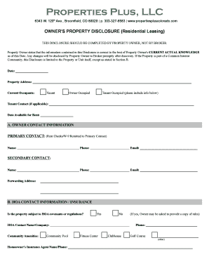 Owner's Property Disclosure for Residential Leasing