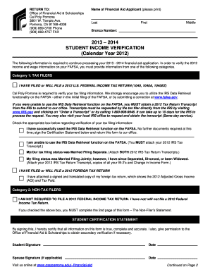 Student Income Verification Form