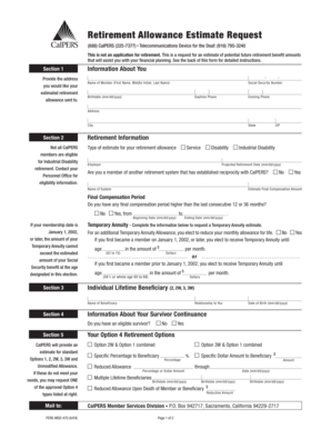 Retirement Allowance Estimate Request