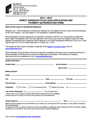 Direct Graduate PLUS Loan Application and Payment Authorization Form