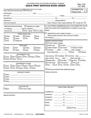 California State Polytechnic University Quick Print Services Work Order