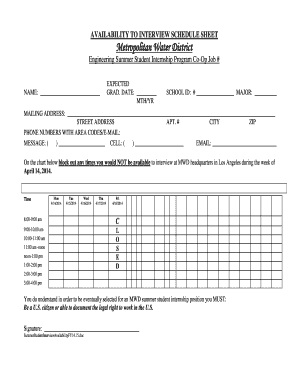 AVAILABILITY TO INTERVIEW SCHEDULE SHEET Metropolitan Water ... - csupomona