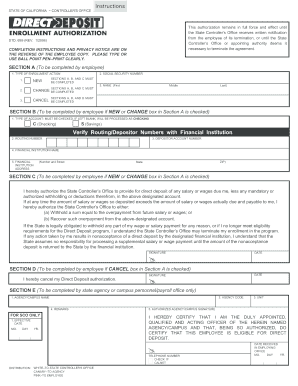 California Direct Deposit Authorization Form