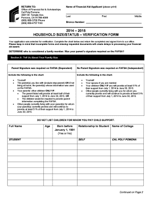 Household Size/Status Verification Form