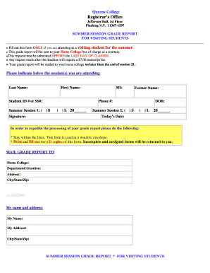 Summer Session Grade Report for Visiting Students