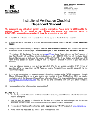 Institutional Verification Form 2014-15