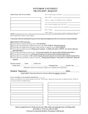 Winthrop University Transcript Request Form