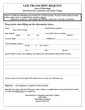 Mississippi GED Transcript Request Form