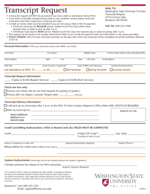 Washington State University Transcript Request Form