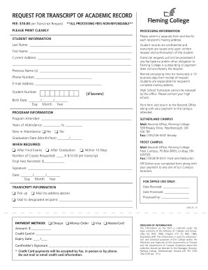 Fleming College Transcript Request Form