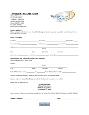 Transcript Release Form