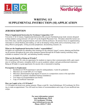 WRITING 113 SUPPLEMENTAL INSTRUCTION SI APPLICATION - csun