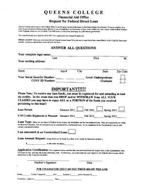 Queens College Financial Aid Title IV Data Form
