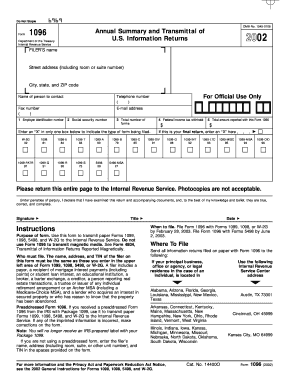 IRS Form 1096 Annual Summary and Transmittal