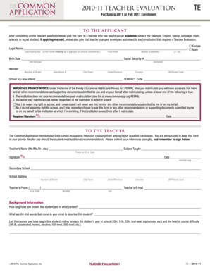 Teacher Evaluation Form