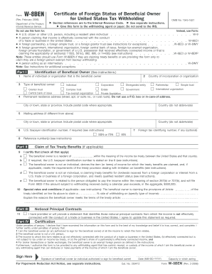 Form W-8BEN Certificate of Foreign Status
