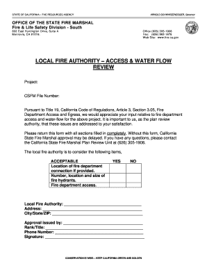 California Fire Department Access and Water Flow Review Form