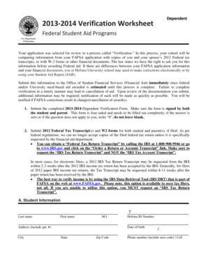 2013-2014 Dependent Verification Worksheet