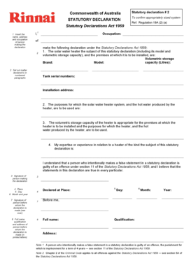 Australia Statutory Declaration for Solar Water Heater