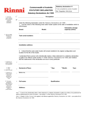 Australia Statutory Declaration for Solar Water Heater