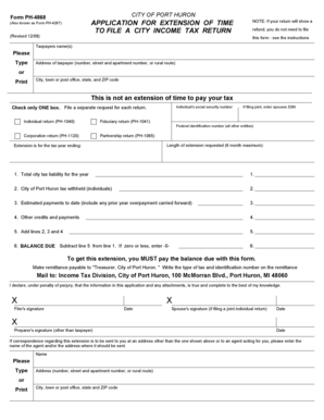 City of Port Huron Income Tax Extension Application