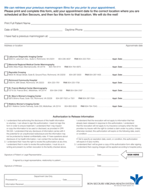 Mammogram Records Release Form