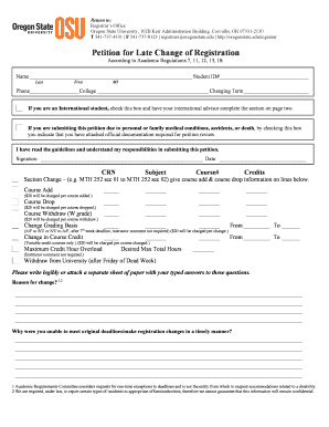 Oregon State University Late Registration Petition