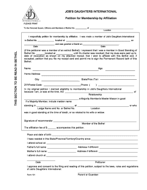 Job's Daughters Membership Affiliation Petition