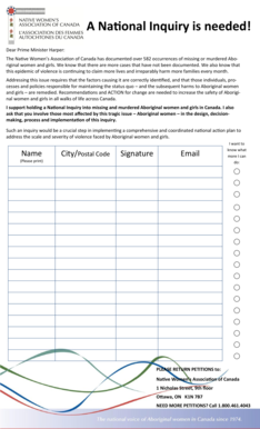 Petition for National Inquiry on Missing and Murdered Aboriginal Women