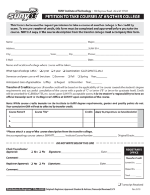 SUNY Petition to Take Courses at Another College