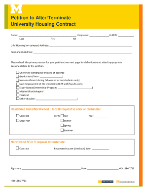 Petition to Alter/Terminate University Housing Contract