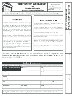 Harding University Verification Worksheet
